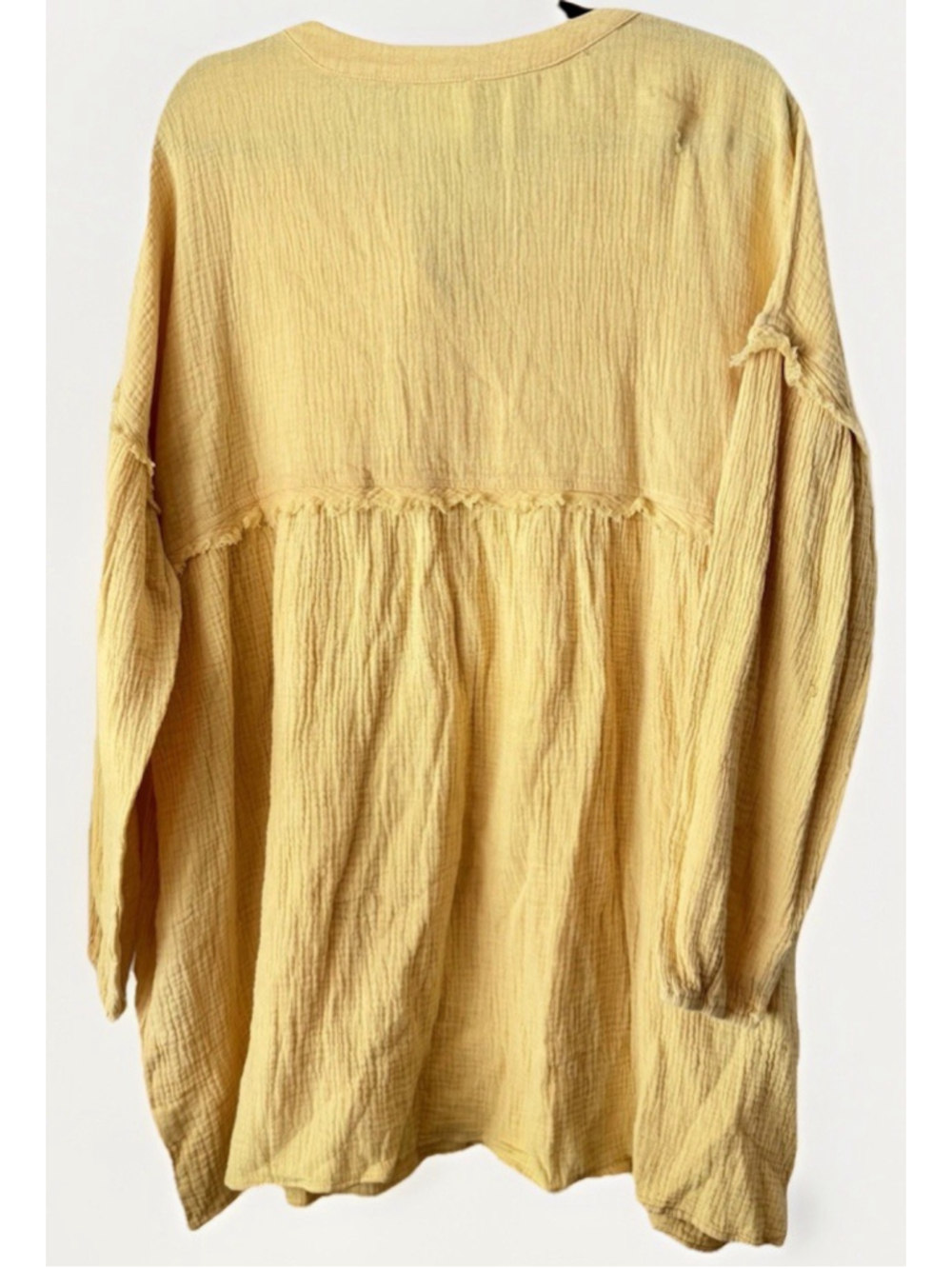 Fantastic Fawn Yellow Gauze Tunic Top Dress Boho L Cotton Frayed Detail Pockets - Picture 2 of 5